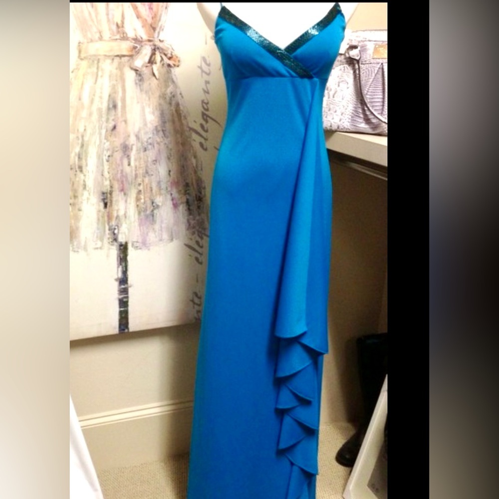 Vintage De Laru turquoise blue formal maxi evening gown Sz 5/6